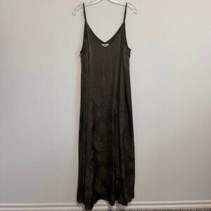 Natural Life Olive Green  Textured Floral Sleeveless Maxi Satin Dress  Size L.